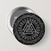 Silver Metallic Valknut Symbool op Keltisch Patroo Ronde Button 7,6 Cm (Voorkant /achterkant)