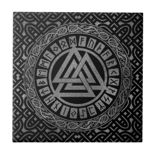 Silver Metallic Valknut Symbool op Keltisch Patroo Tegeltje