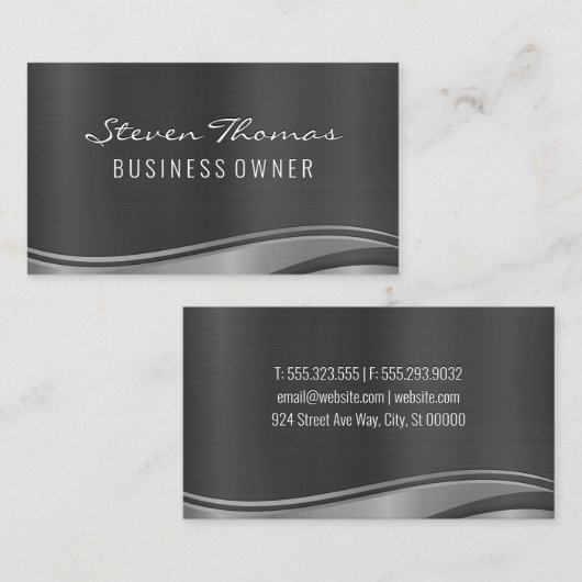 Silver Metallic Wave Background Visitekaartje (Voorkant / Achterkant)