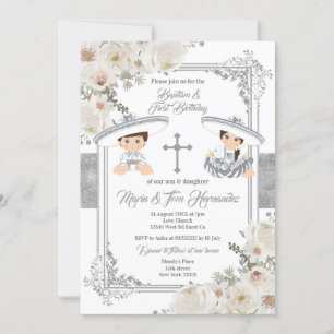Silver Mexican Baptism en Birthday Fiesta Twin   Kaart