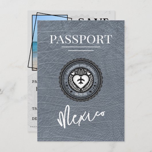 Silver Mexico Passport Bewaar de datum Save The Date (Voorkant / Achterkant)