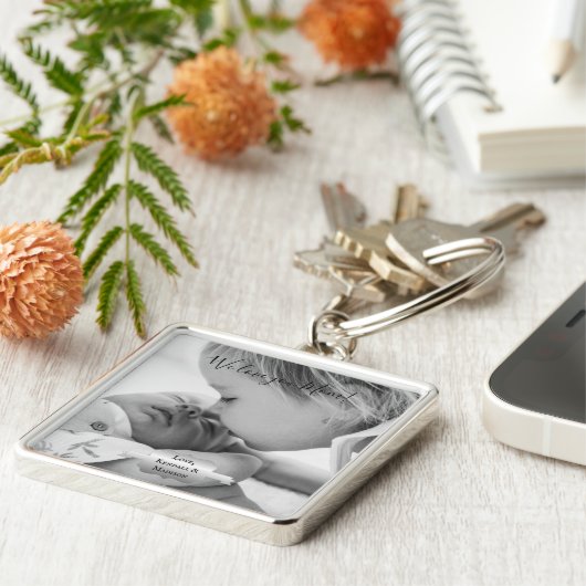 Silver Minimalist Photo Moederdag Sleutelhanger (Zijkant)