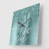 Silver Mint Borhed Folie Fancy Monogram Vierkante Klok (Hoek)