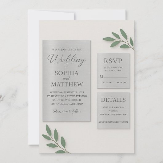 Silver Mirror Acrylic Wedding Invitation Set with  (Devant)