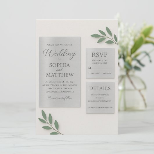 Silver Mirror Acrylic Wedding Invitation Set with  (Debout devant)