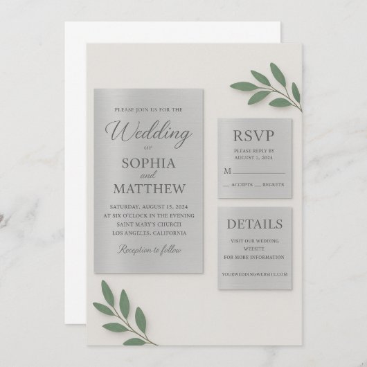 Silver Mirror Acrylic Wedding Invitation Set with  (Devant / Derrière)