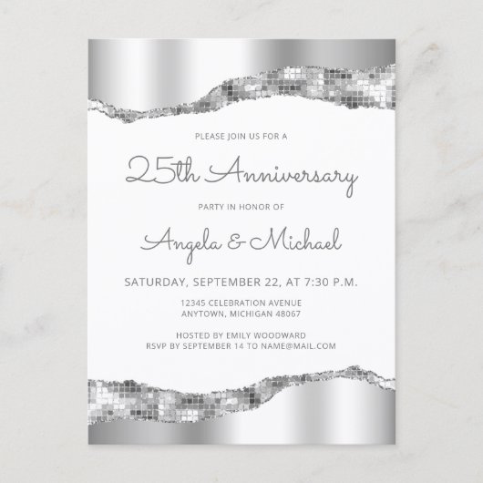 Silver Mirror Foil 25th Anniversary Invitation (Devant)