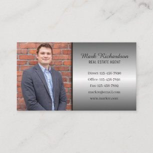 Silver Modern Real Estate Agent Simple Photo Logo Visitekaartje
