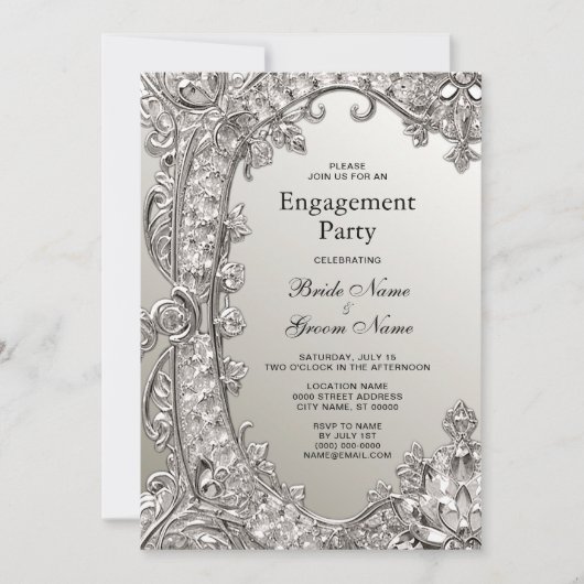 Silver Modern Verloving Invitation Kaart (Voorkant)