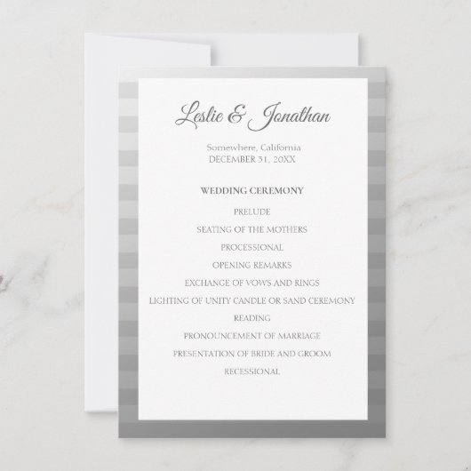 Silver Modern Wedding Ceremony Program V2 Kaart (Voorkant)