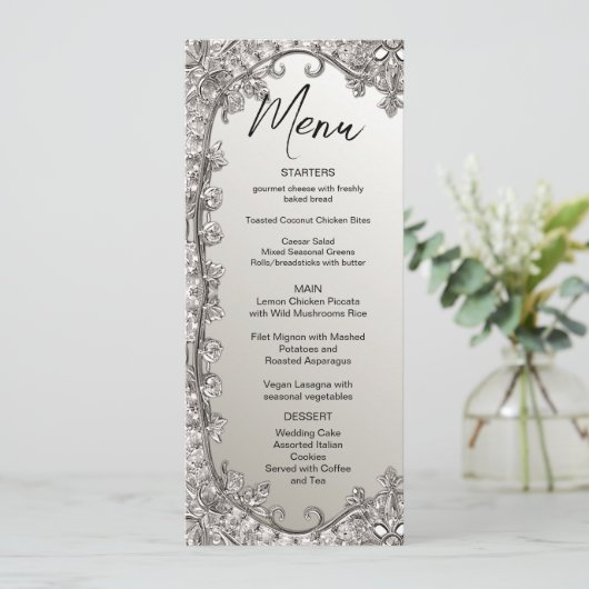 Silver Modern Wedding Menu (Staand voorkant)