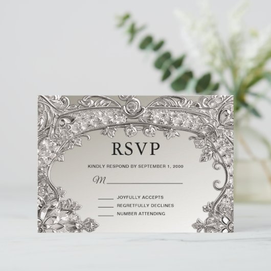 Silver moderne RSVP-kaart RSVP Kaartje (Staand voorkant)