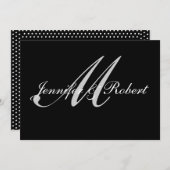 Silver Monogram Black Polka Dot Weddenschap Kaart (Voorkant / Achterkant)