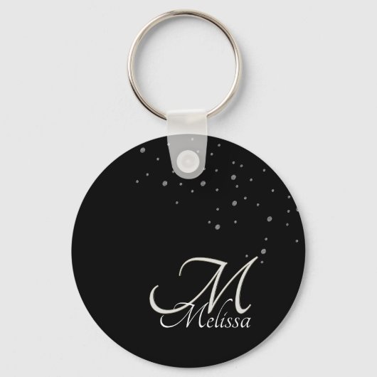 Silver Monogram en Naam Glitter Sleutelhanger (Voorkant)