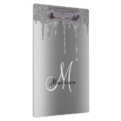Silver Monogram Glitter Drips  naam Klembord (Rechts)