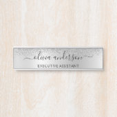 Silver Monogram Glitter Sparkle Girly Script Deurbordje (Voorkant)