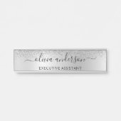 Silver Monogram Glitter Sparkle Girly Script Deurbordje (Voorkant)