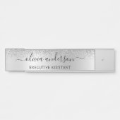 Silver Monogram Glitter Sparkle Girly Script Deurbordje (Voorkant)