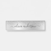Silver Monogram Glitter Sparkle Girly Script Deurbordje (Voorkant)
