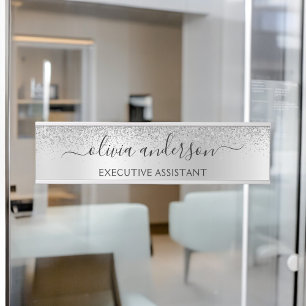 Silver Monogram Glitter Sparkle Girly Script Deurbordje