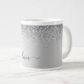 Silver Monogram Glitter Sparkle Girly Script Extra Grote Beker (Voorkant rechts)