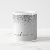Silver Monogram Glitter Sparkle Girly Script Extra Grote Beker (Voorkant)