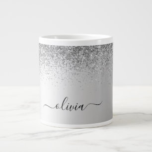 Silver Monogram Glitter Sparkle Girly Script Extra Grote Beker