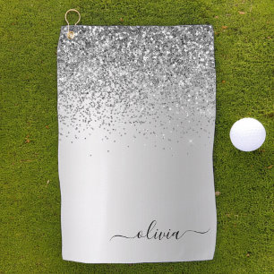 Silver Monogram Glitter Sparkle Girly Script Golfhanddoek