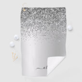 Silver Monogram Glitter Sparkle Girly Script Golfhanddoek (Insitu)