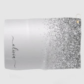 Silver Monogram Glitter Sparkle Girly Script Golfhanddoek (Horizontaal)