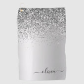 Silver Monogram Glitter Sparkle Girly Script Golfhanddoek (Voorkant)