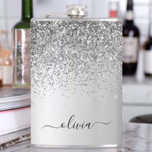 Silver Monogram Glitter Sparkle Girly Script Heupfles