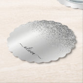 Silver Monogram Glitter Sparkle Girly Script Kartonnen Onderzetters (Gekanteld)