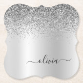 Silver Monogram Glitter Sparkle Girly Script Kartonnen Onderzetters (Voorkant)
