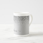 Silver Monogram Glitter Sparkle Girly Script Porselein Kop (Voorkant rechts)
