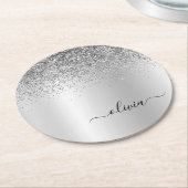 Silver Monogram Glitter Sparkle Girly Script Ronde Kartonnen Onderzetter (Gebogen)