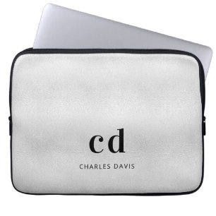 Silver monogram initails name minimalistische meta laptop sleeve