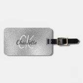 Silver monogram initiaal name script bagagelabel (Voorkant horizontaal)