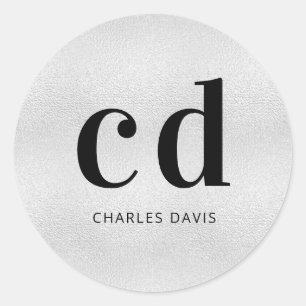 Silver monogram initialen minimalistisch modern ronde sticker