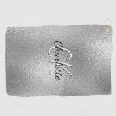 Silver monogram naam minimalist golfhanddoek (Horizontaal)