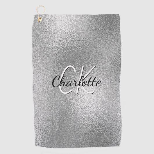 Silver monogram naam minimalist golfhanddoek (Voorkant)