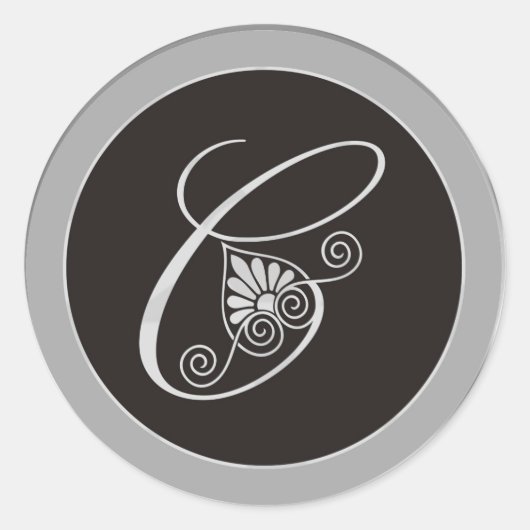 Silver Monogram Stickers: Initiaal C Ronde Sticker (Voorkant)