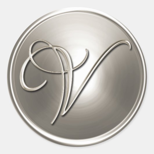 Silver Monogram V Envelope Seal Ronde Sticker (Voorkant)