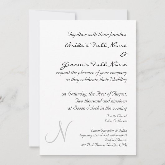 SILVER MONOGRAM WEDDING INVITATION SJABLOON KAART (Voorkant)