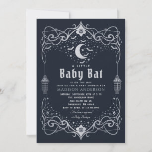 Silver Moon Gothic Baby Bat Lantern Baby shower Kaart