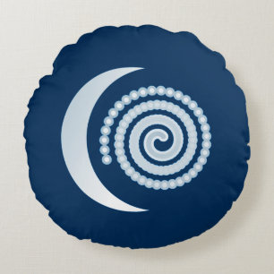 Silver Moon Spiral op donkerblauw Rond Kussen