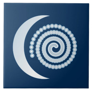 Silver Moon Spiral op donkerblauw Tegeltje