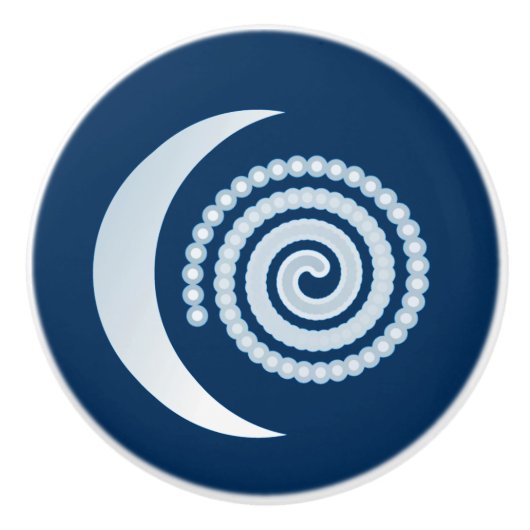 Silver Moon Spiral op marineblauw Keramische Knop (Voorkant)