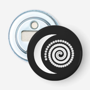 Silver Moon Spiral op zwart Button Flesopener