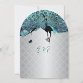 Silver Moroccan Tile Aqua & Coral Peacock Wedding Kaart (Achterkant)